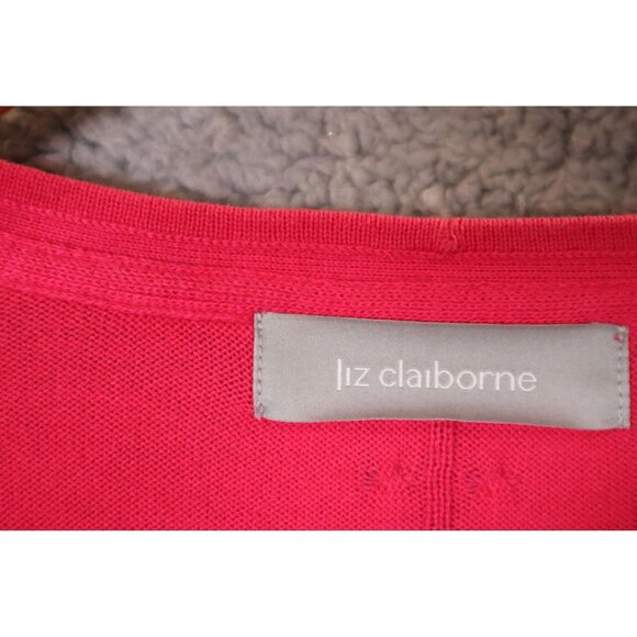 Liz Claiborne Woman's Red V-Neck Cardigan Sweater Size L Flawed - Picture 3 of 11
